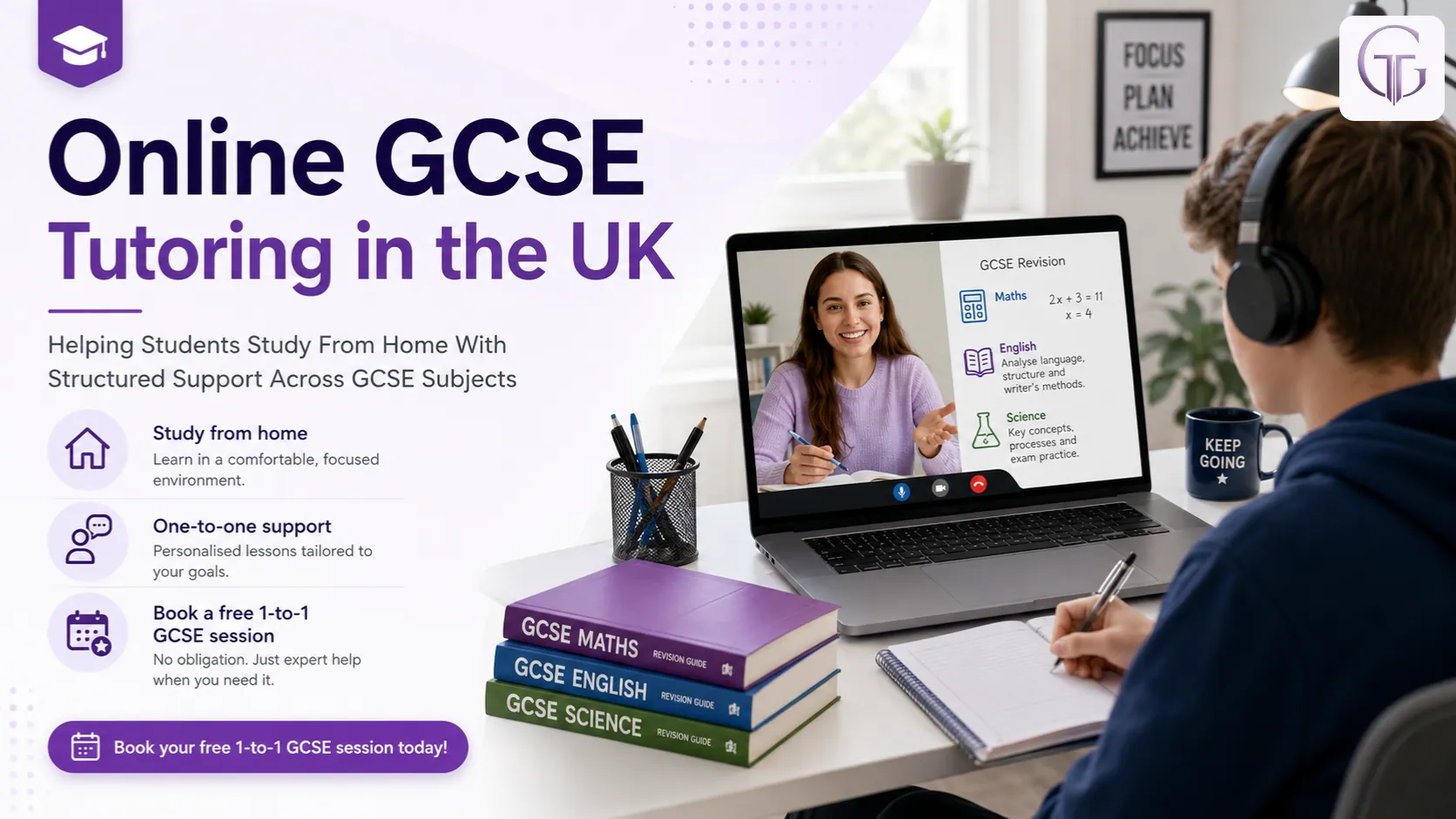 Online GCSE tutoring in the UK with a student learning from home