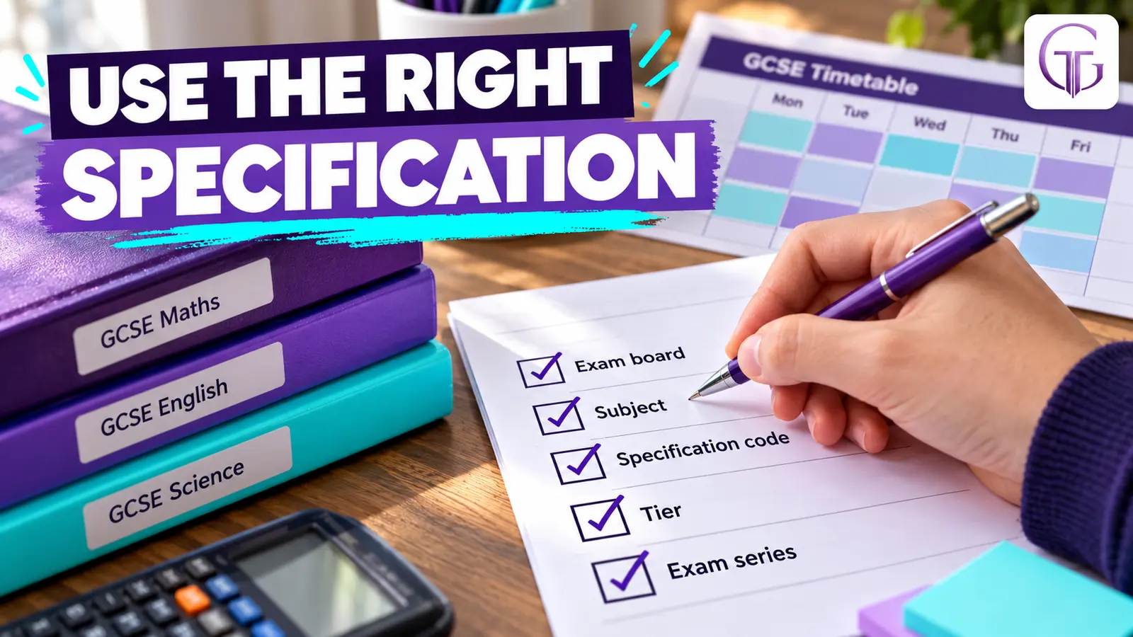 GCSE student checking exam board, subject, specification code, tier and exam series