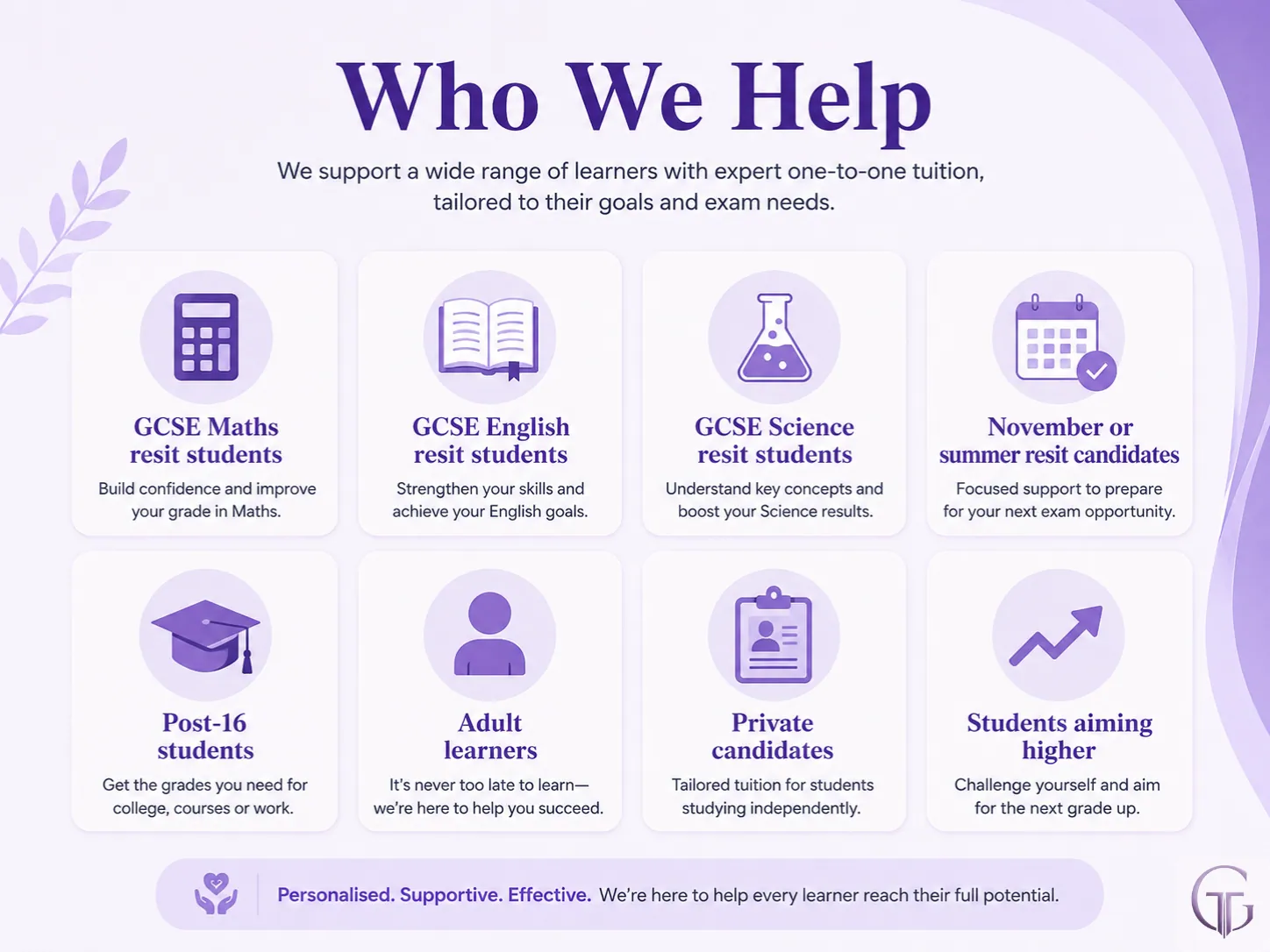 GCSE resit tutoring for students post-16 learners adult learners and private candidates