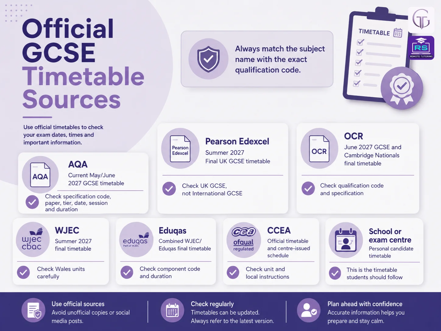 Official GCSE exam timetable sources for 2027