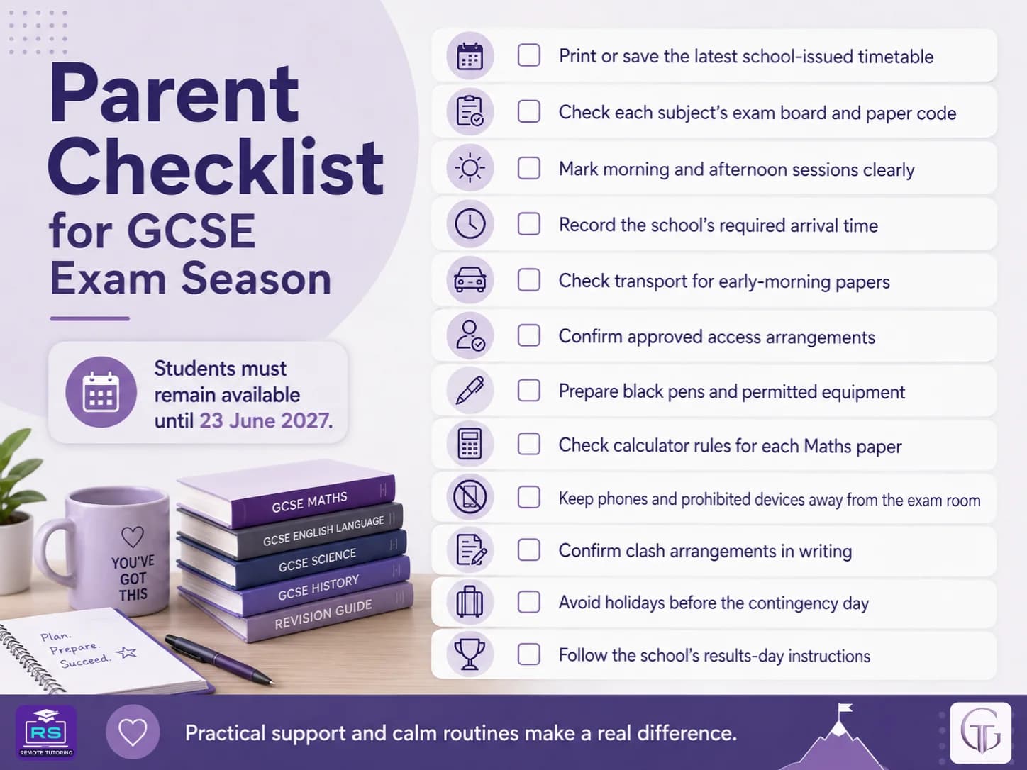 Parent checklist for GCSE exam season 2027