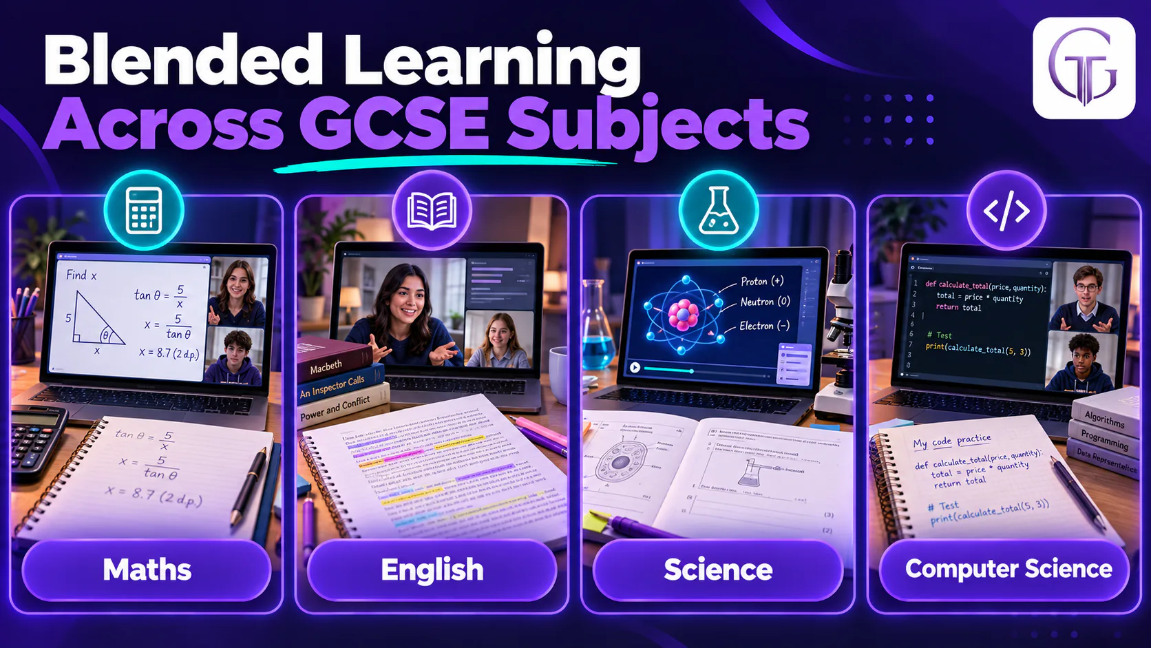 Blended learning examples for GCSE Maths, English, Science and Computer Science