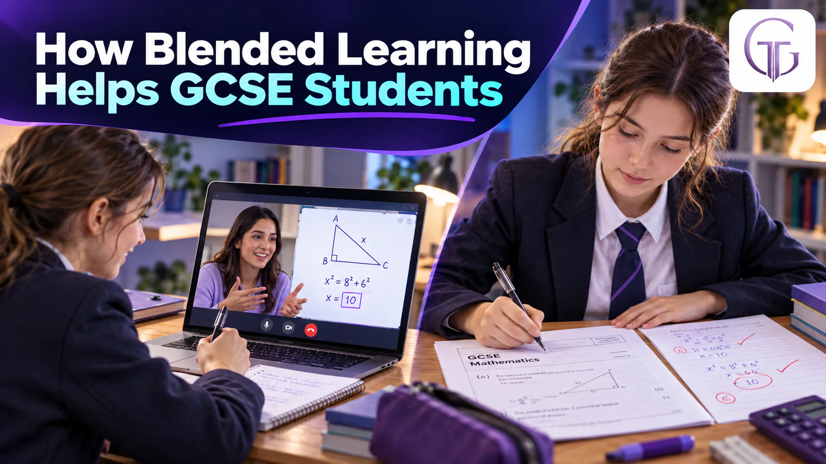 Live tutor feedback and independent past-paper practice in blended GCSE learning