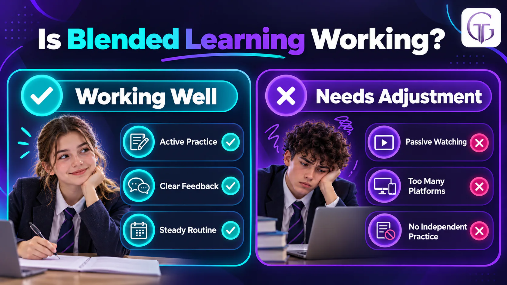 Checklist showing whether blended learning is working for a GCSE student