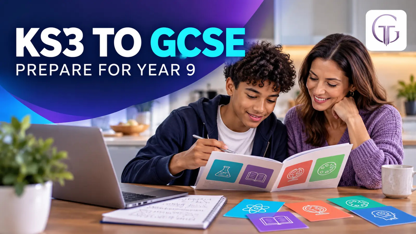 Parent and Year 9 student reviewing GCSE subject choices together at a kitchen table